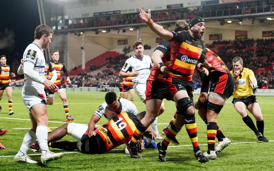 Gloucester's Albert Tuisue scores their side's fourth try against Castres in the Challenge Cup