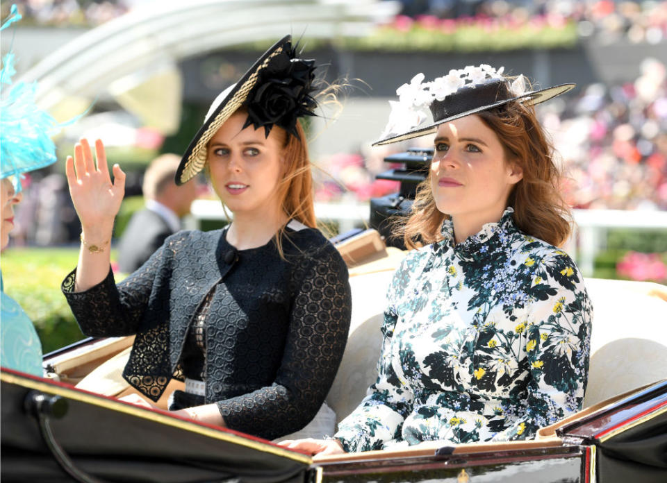 ASCOT, ENGLAND - JUNE 21:  Princess Beatrice of York and Princess Eugenie of York attend Royal Ascot Day 3 at Ascot Racecourse on June 21, 2018 in Ascot, United Kingdom.  (Photo by Karwai Tang/WireImage)