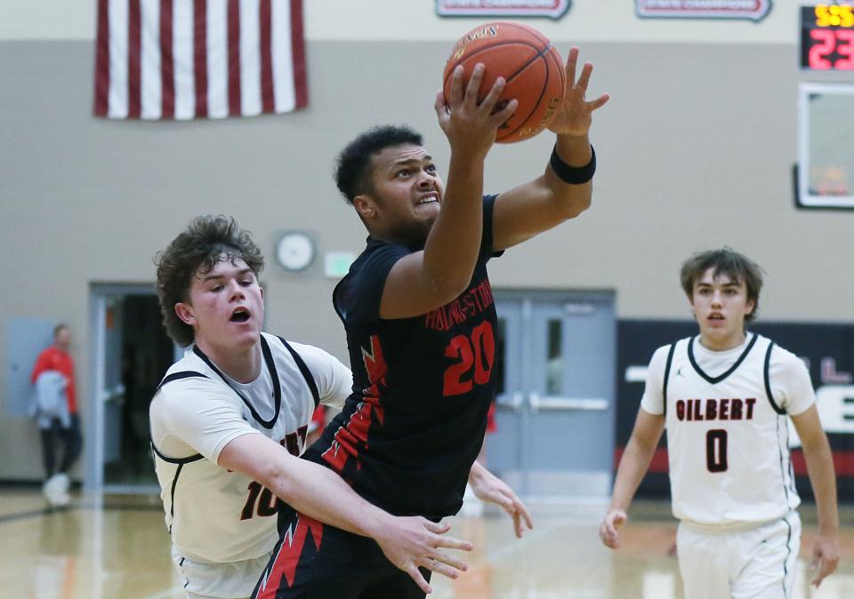 Jonovan Wilkinson went for 44 points and 15 rebounds for the Roland-Story boys basketball team during a 94-87 victory at Gilbert in four overtimes on Tuesday, Nov. 28 at Gilbert, Iowa.