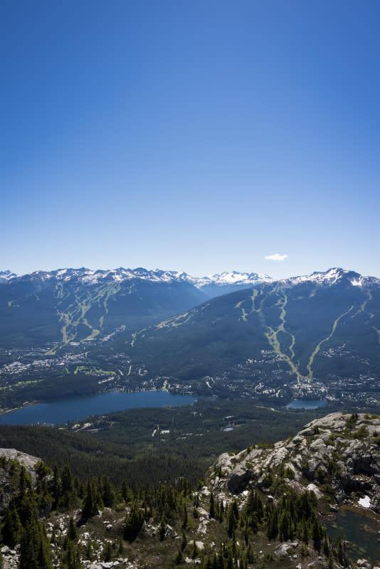 Summer view of Blackcomb Mountain (left) and Whistler Mountain (right)<p><a href="https://www.gettyimages.com/detail/photo/whistler-blackcomb-ski-resort-in-summer-royalty-free-image/1735541604?phrase=Blackcomb+Mountain&adppopup=true" rel="nofollow noopener" target="_blank" data-ylk="slk:AscentXmedia/Getty Images;elm:context_link;itc:0;sec:content-canvas" class="link ">AscentXmedia/Getty Images</a></p>