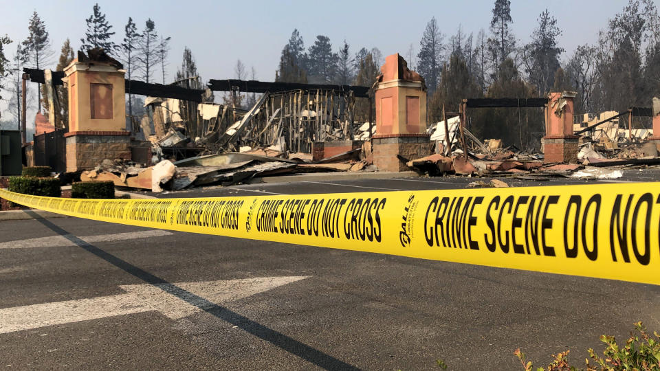 The ruins of a shopping mall in Phoenix, Oregon, are seen Thursday after fire swept through the area Tuesday. (Photo: Gillian Flaccus/Associated Press)