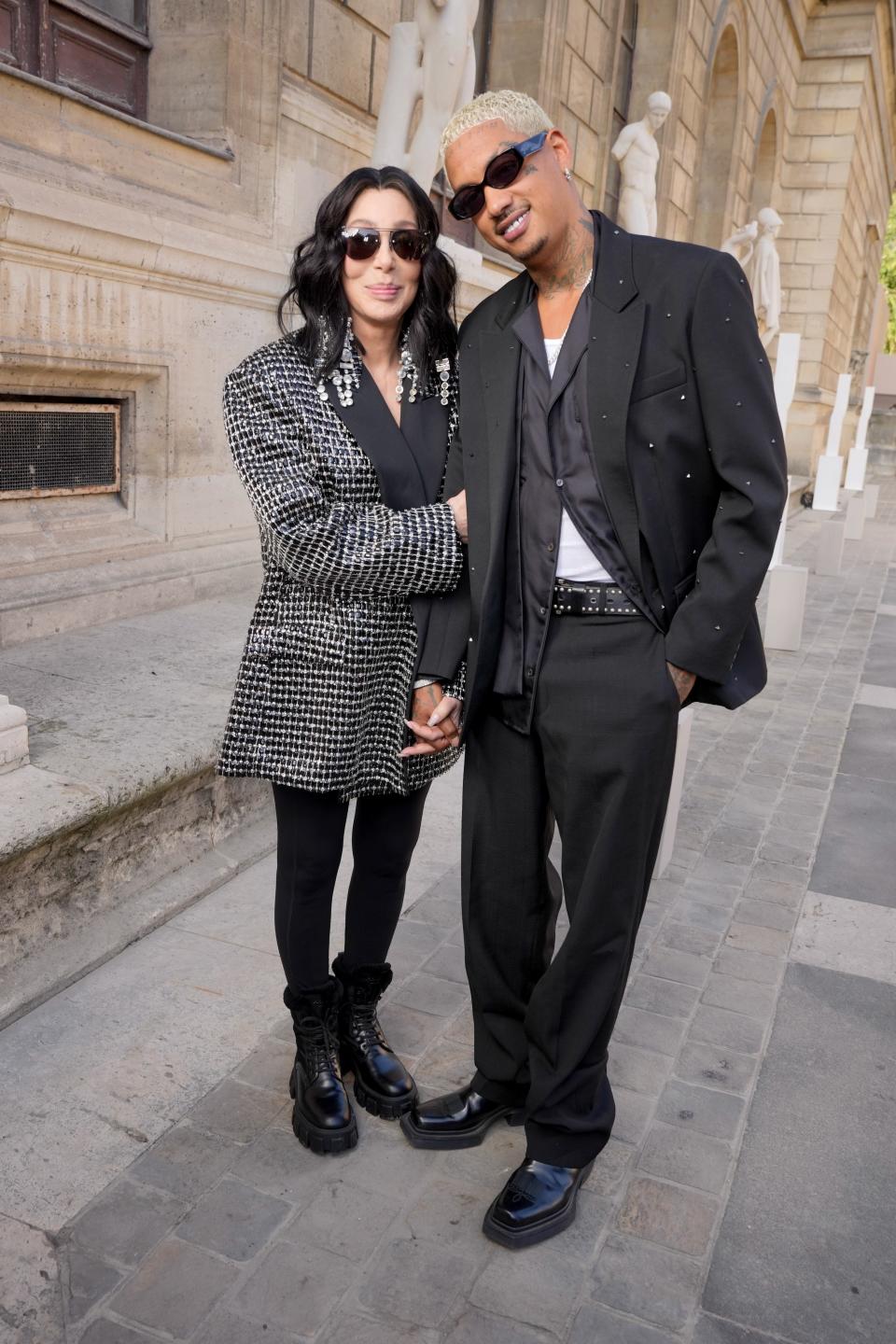 Cher and Alexander Edwards at Paris Fashion Week on October 1, 2023.