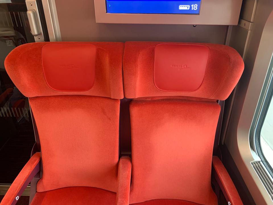 two empty seats on a thalys high-speed train in europe
