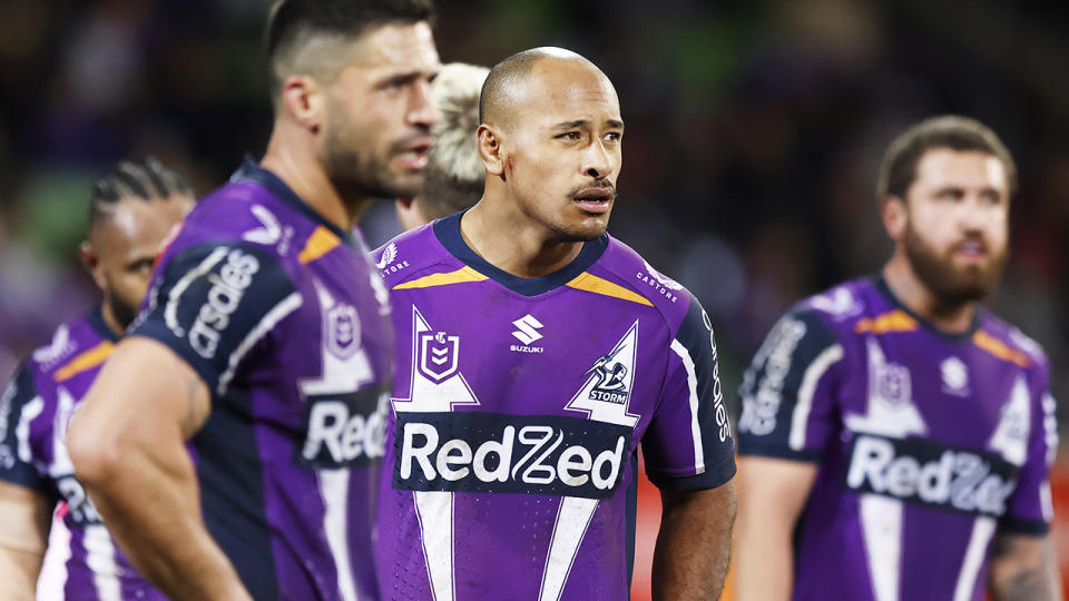 Felise Kaufusi, pictured here in action for the Melbourne Storm against Canberra Raiders. 