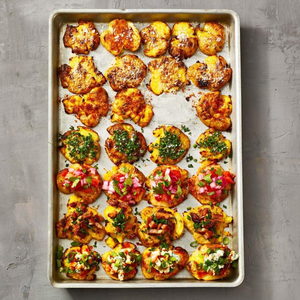 <p>Who says potatoes are only a side? Give them this crispy treatment then top how you like (might we suggest bacon and cheese?) for the perfect finger food.</p><p>Get the <strong><a href="https://www.goodhousekeeping.com/food-recipes/a38868724/roasted-potatoes-recipe/" rel="nofollow noopener" target="_blank" data-ylk="slk:Crispy Roasted Potatoes recipe;elm:context_link;itc:0;sec:content-canvas" class="link ">Crispy Roasted Potatoes recipe</a></strong>.</p><p><strong>RELATED:</strong> <a href="https://www.goodhousekeeping.com/food-recipes/party-ideas/g30794570/finger-food-ideas/" rel="nofollow noopener" target="_blank" data-ylk="slk:30 Best Finger Food Ideas to Serve a Big Crowd;elm:context_link;itc:0;sec:content-canvas" class="link ">30 Best Finger Food Ideas to Serve a Big Crowd</a></p>