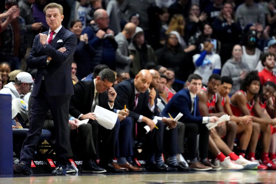 St. John's Red Storm head coach Rick Pitino paces the sidline in the second half of a college basketball game between the St. John's Red Storm and the Xavier Musketeers, Wednesday, Jan. 31, 2024, at Cintas Center in Cincinnati. The Xavier Musketeers won, 88-77.