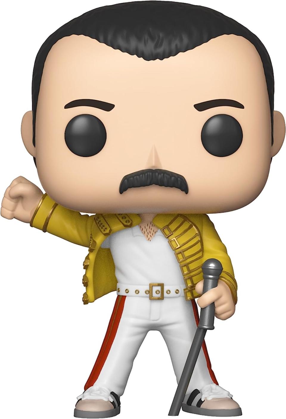 Freddy Mercury pop with yellow jacket and microphone