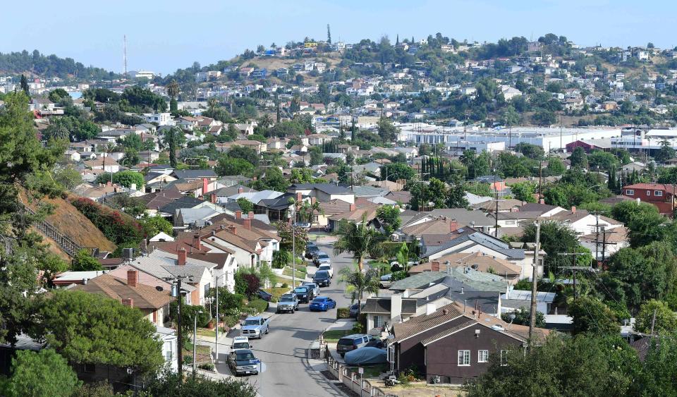 Single-family homes crowd a Los Angeles neighborhood on July 30, 2021.