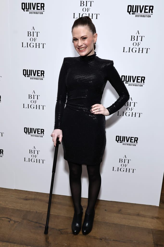 Paquin rocked a chic black sequined dress for the premiere at the Crosby Street Hotel Wednesday night. Getty Images