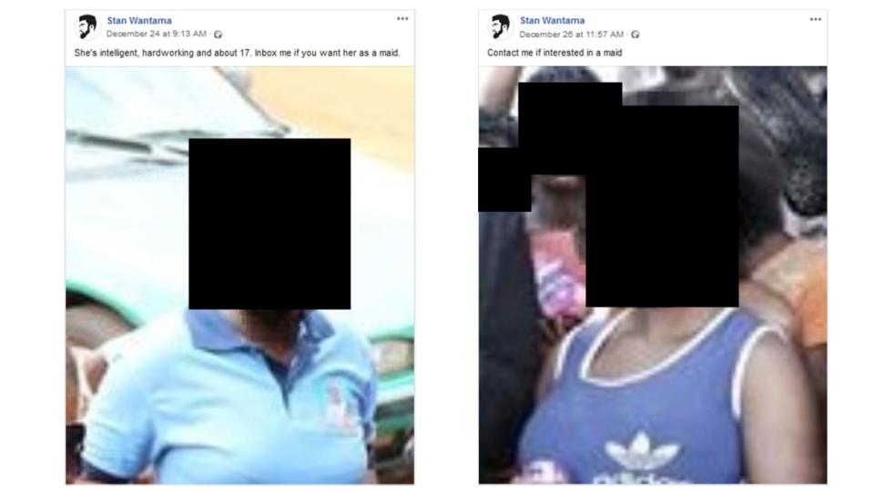 <div class="inline-image__caption"><p>Stan Wantama also posted the photograph of an allegedly 17-year-old girl, left, and a young refugee, right, on Facebook as he sought to give them away as maids.</p></div> <div class="inline-image__credit">Facebook</div>