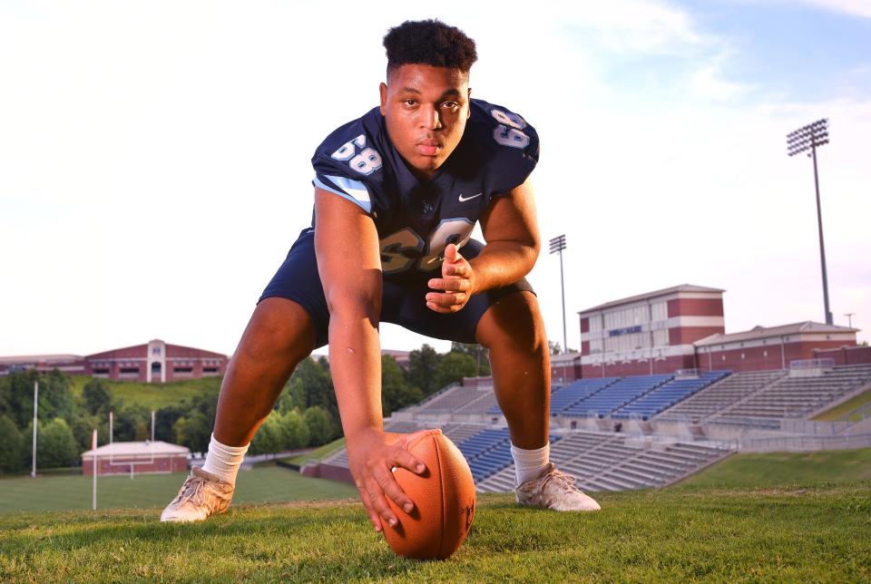 Upstate football stand-out DJ Geth at Dorman High School in Spartanburg, Thursday, July 28, 2022. Geth, an offensive lineman, is committed to North Carolina.