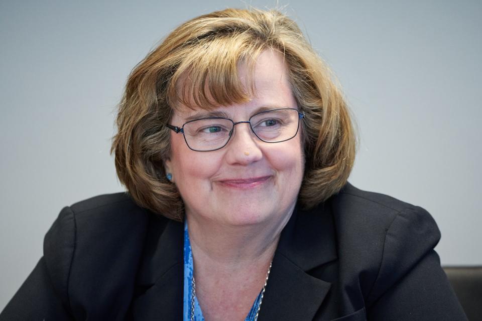 Rachel Mitchell, the Republican candidate for Maricopa County Attorney, meets with members of The Arizona Republic in The Arizona Republic board room in Phoenix on Tuesday, Oct. 4, 2022.