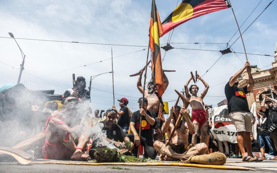 Protest by Aboriginal rights activists in Melbourne on Australia Day