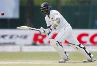 Sri Lanka's captain Angelo Mathews plays a shot during the third day of their second test cricket match against India in Colombo August 22, 2015. REUTERS/Dinuka Liyanawatte