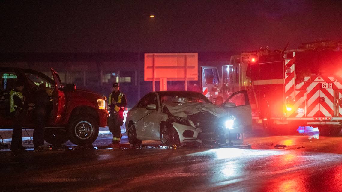 A crash on the Road 100 overpass clogged up Interstate 182 traffic Tuesday night. It was one of dozens of crashes overnight.