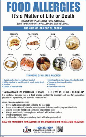 <p>Courtesy Belinda Vaca </p> A new Texas law will require all restaurants to post food allergy awareness posters like this one beginning Sept. 1, 2024..