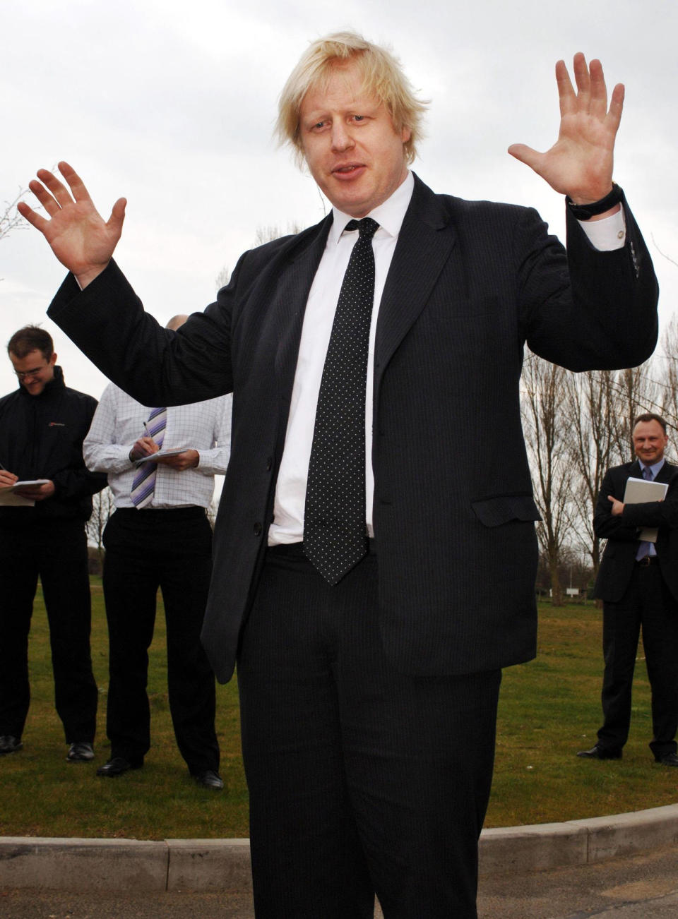 Boris Johnson, MP for Henley and Conservative spokesman on Higher Education, opens a footpath at the Environments Agency in Wallingford, Oxon, Friday April 7 2006. He later started a race between a car, a cyclist, runners and walkers to promote green travel. Watch for PA story.