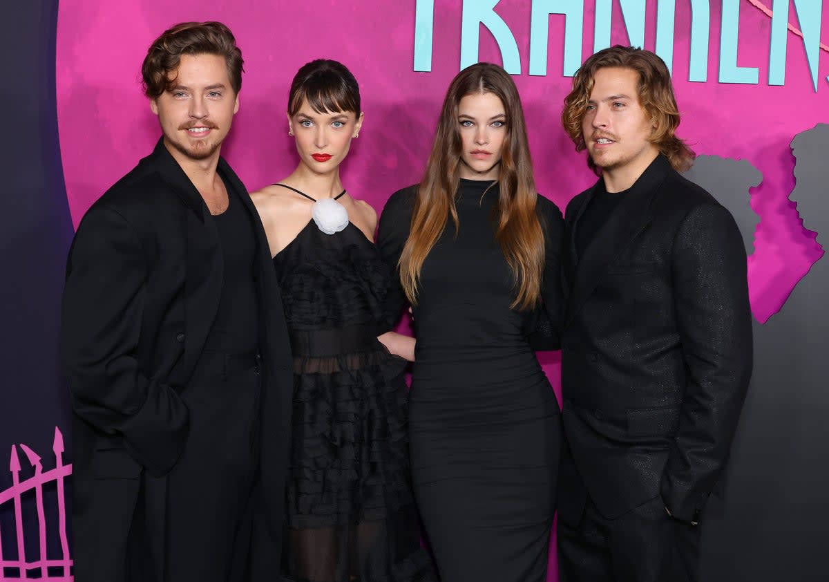 Cole and Dylan Sprouse premiere of ‘Lisa Frankenstein’ with partners Ari Fournier and Barbara Palvin (Getty Images)