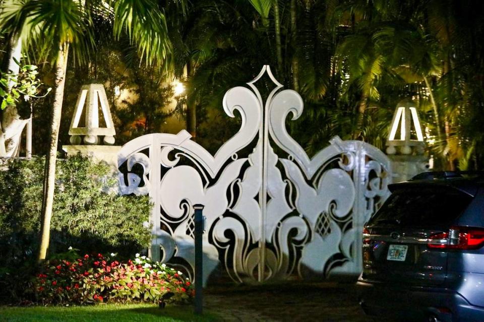 A view of the gate of one of Sean ‘Diddy’ Combs’ two mansions on Star Island on Monday, March 25, 2024 in Miami Beach, Florida. Federal agents raided his two mansions in Miami Beach, as well as his home in Los Angeles. The raids follow a lawsuit filed by his former producer alleging that Diddy was involved in a “dangerous and widespread criminal sex trafficking organization.” Alexia Fodere/for The Miami Herald