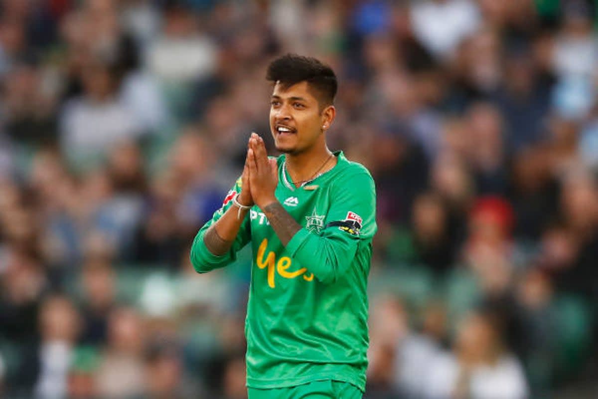 File  Sandeep Lamichhane of the Stars celebrates after dismissing Tom Cooper of the Renegades during the Big Bash League match between the Melbourne Stars and the Melbourne Renegades  (Getty Images)