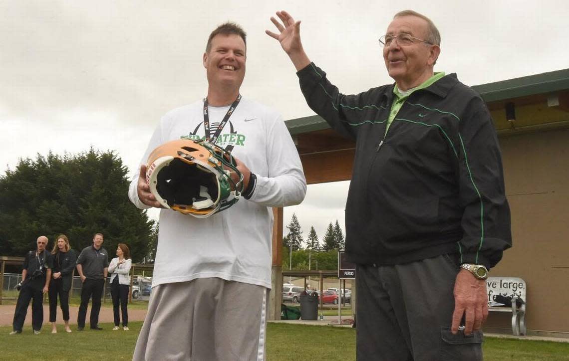 Bill Beattie returned to coach football at his alma mater, Tumwater High School, after a successful career at Olympia High School. Beattie took the reins from Sid Otton, the winningest high school coach in Washington state history.