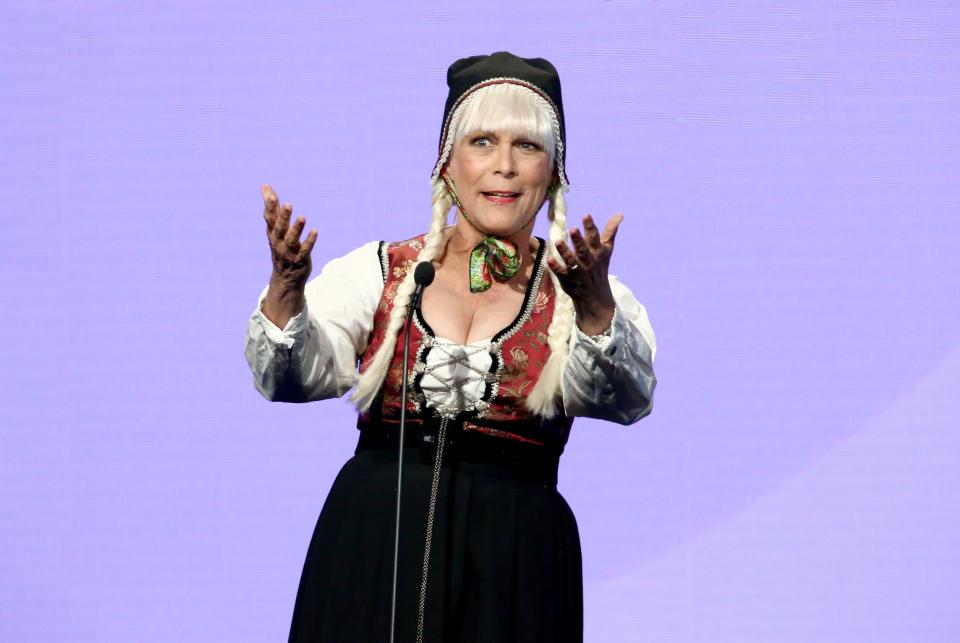 Jamie Lee Curtis, admitting she's never met Scarlett Johansson in person, gave an unforgettable first impression by strutting onto the stage at the American Cinematheque Awards in full Swedish attire, complete with a blonde, braided wig.