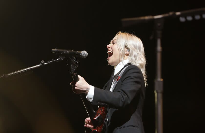 INDO-CA-APRIL 15, 2023: Boygenius' Phoebe Bridgers performs at Coachella weekend one on April 15, 2023. (Christina House / Los Angeles Times)