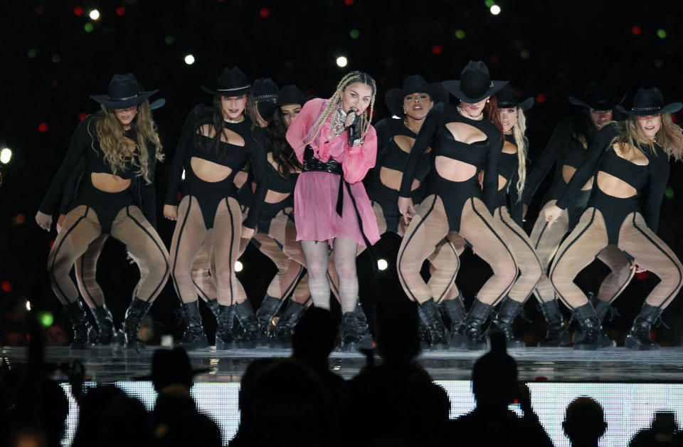 Madonna performs live on stage