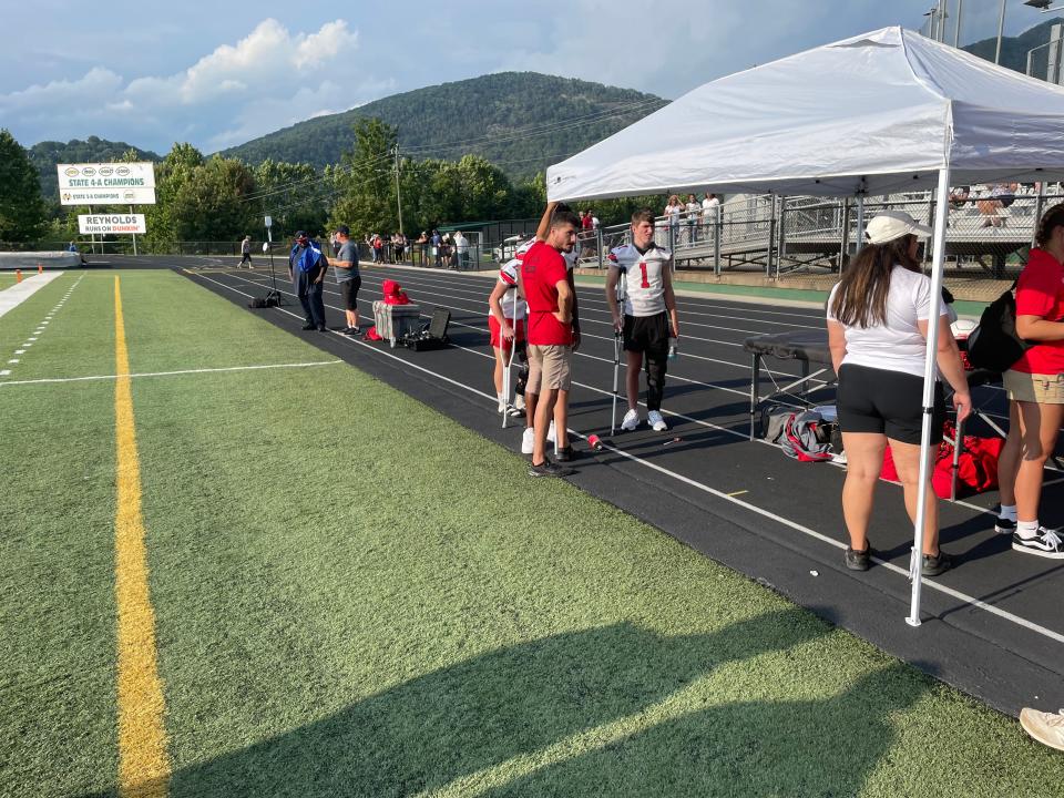 Pisgah wide receiver and defensive back Sawyer Belue missed the scrimmage vs. Asheville High with a knee injury.