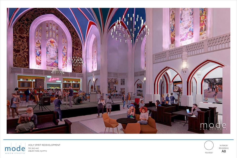 A rendering of the interior of the former Holy Spirit Church under a redevelopment plan proposed by Mountain View Development at the Feb. 14, 2024, Asbury Park City Council meeting.