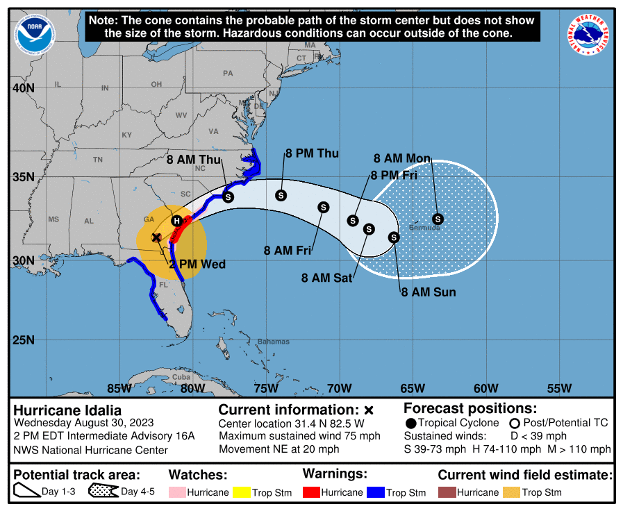 Hurricane Idalia at 2pm 30 August 2023 (National Hurricane Center, NOAA)