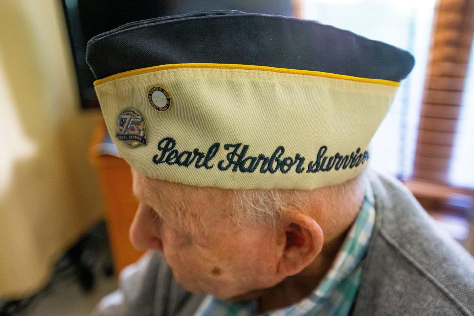 Jim DeWitt wears his "Pearl Harbor Survivor" hat at Miller's Merry Manor in Culver.