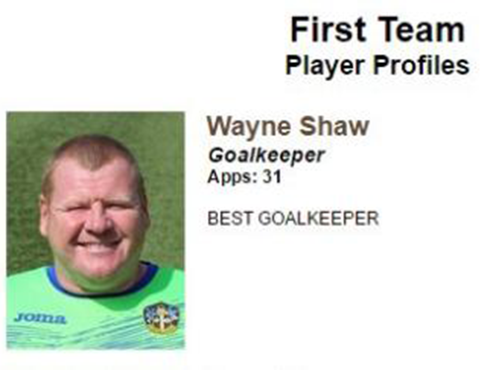 Wayne Shaw's player profile description was changed to read 'BEST GOALKEEPER'