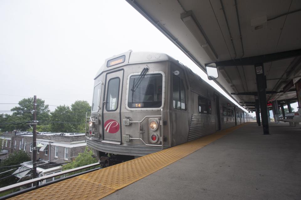 A PATCO Hi-Speedline train enters a South Jersey station.