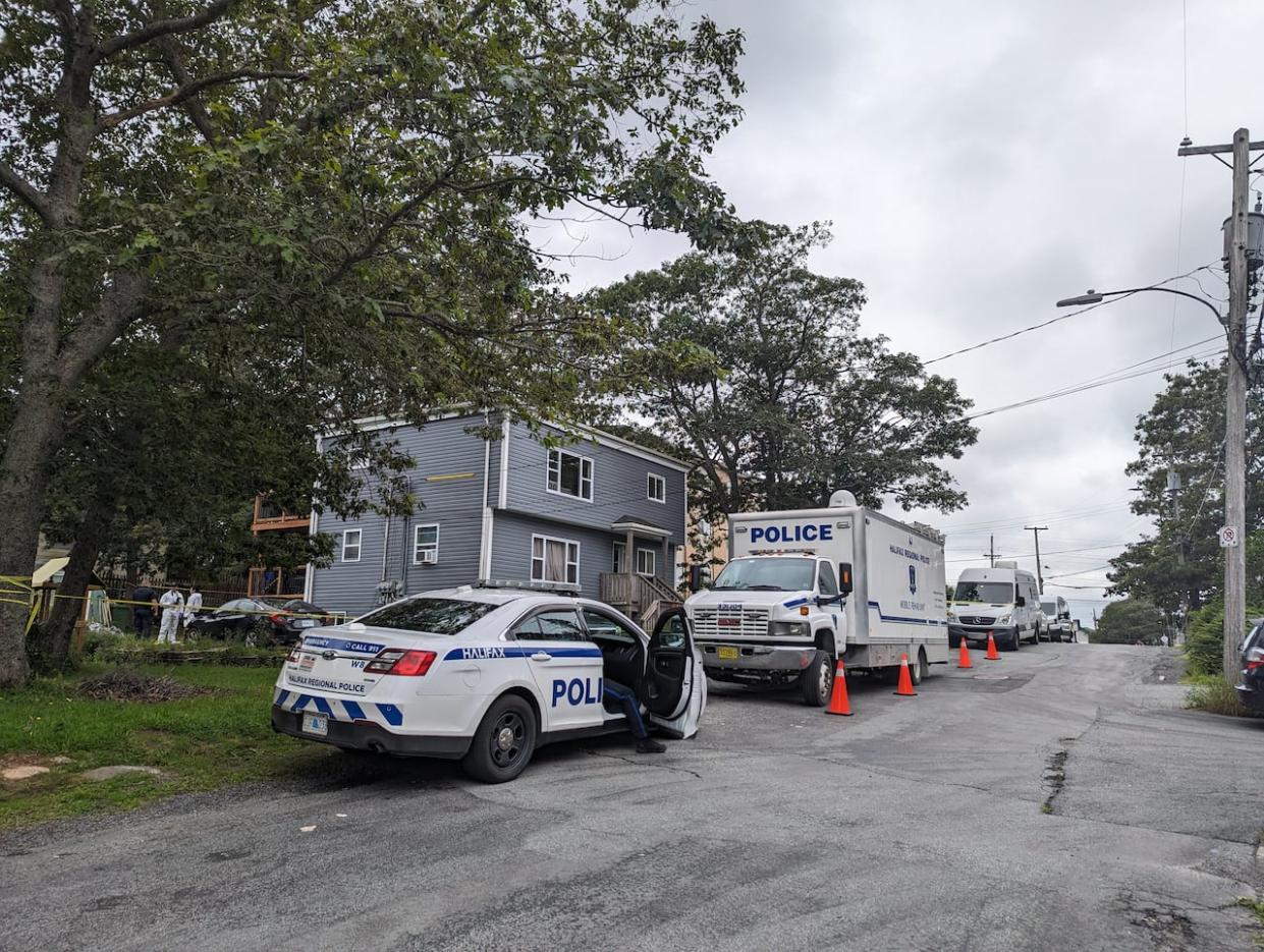 The man was found stabbed on Twin Oaks Road in Spryfield early Wednesday. (Daniel Jardine/CBC - image credit)