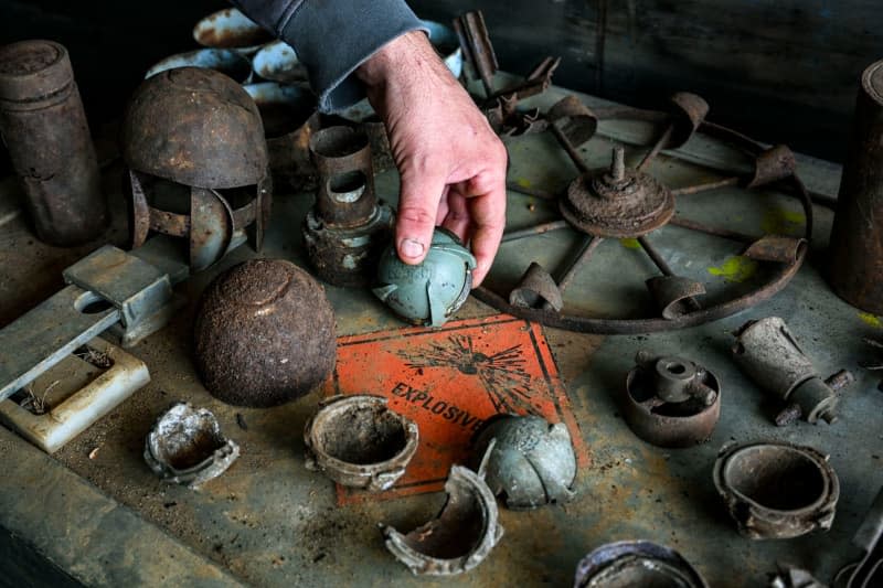 Soviet-made cluster ammunition that has been recovered from a former military training area in Germany's Kyritz-Ruppiner Heide. Jens Kalaene/dpa