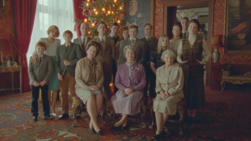 The royal family gathers for Christmas at Sandringham in 'Spencer'. (STX Films)