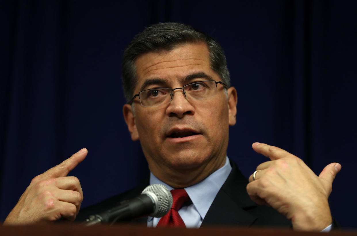 SACRAMENTO, CALIFORNIA - MARCH 05: California Attorney General Xavier Becerra speaks to reporters as he announces the results to his office's investigation into the killing of Stephon Clark on March 05, 2019 in Sacramento, California. California Attorney General Xavier Becerra announced that his office concluded that the two Sacramento police officers that shot and killed Stephon Clark, an unarmed black man, will not face criminal charges for their role in the shooting. (Photo by Justin Sullivan/Getty Images)