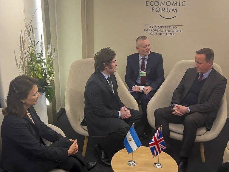 En Davos, el presidente Javier Milei y la canciller argentina Diana Mondino se reunieron con Cameron. 