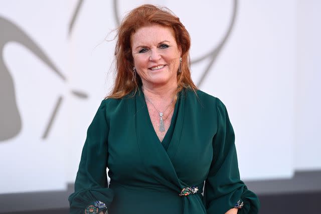 <p>Kate Green/Getty </p> Sarah Ferguson attends the Venice International Film Festival in September 2022