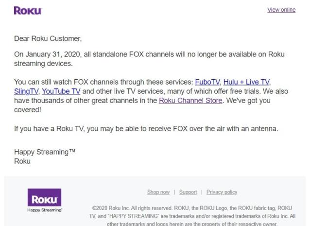 Roku Pulls Fox Channels Ahead of Super Bowl LIV