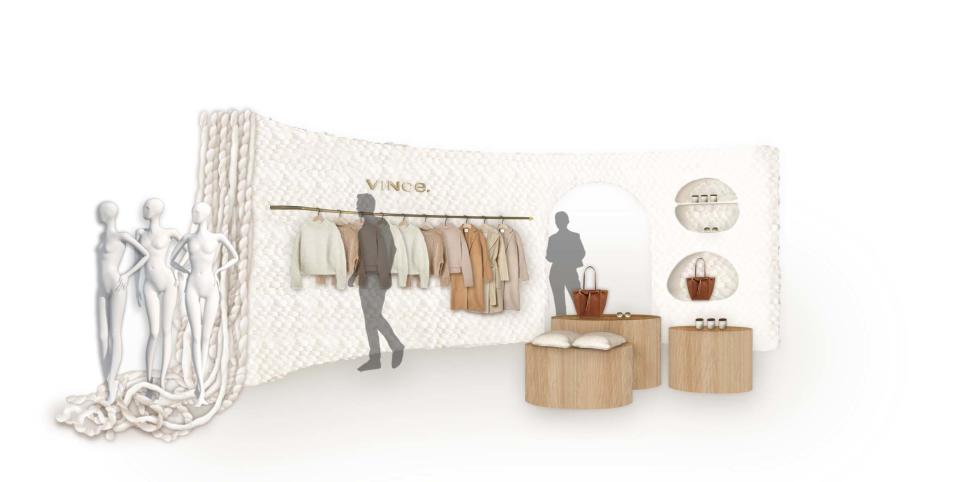 A rendering of the Crafted by Vince pop-up at Nordstrom.