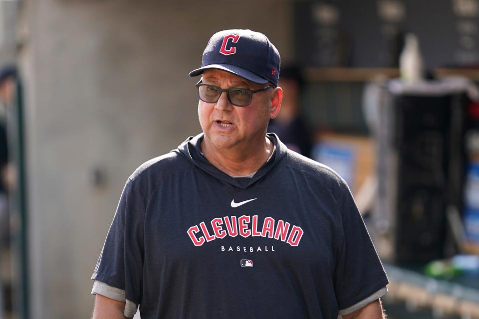 Guardians manager Terry Francona looks on before the first inning against the Tigers, Sunday, Oct. 1, 2023, in Detroit.