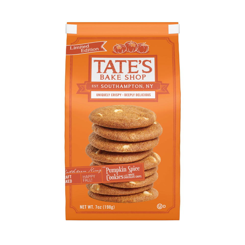 <p><a href="https://go.redirectingat.com?id=74968X1596630&url=https%3A%2F%2Fwww.walmart.com%2Fip%2FTate-s-Bake-Shop-Pumpkin-Spice-Cookies-with-White-Chocolate-Chips-Limited-Edition-7-oz%2F444203585&sref=https%3A%2F%2Fwww.womenshealthmag.com%2Ffood%2Fg44968296%2Fbest-store-bought-pumpkin-spice-products%2F" rel="nofollow noopener" target="_blank" data-ylk="slk:Shop Now;elm:context_link;itc:0;sec:content-canvas" class="link ">Shop Now</a></p><p>Pumpkin Spice Cookies with White Chocolate Chips</p><p>walmart.com</p><p>$5.78</p>