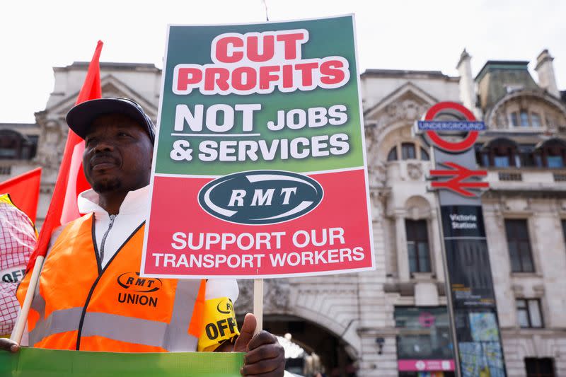 FILE PHOTO: First day of national rail strike, in London