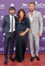 LAS VEGAS, NV - APRIL 07: (L-R) Musician Dave Haywood, singer Hillary Scott and musician Charles Kelley of Lady Antebellum attend the 48th Annual Academy of Country Music Awards at the MGM Grand Garden Arena on April 7, 2013 in Las Vegas, Nevada. (Photo by Rick Diamond/ACMA2013/Getty Images for ACM)