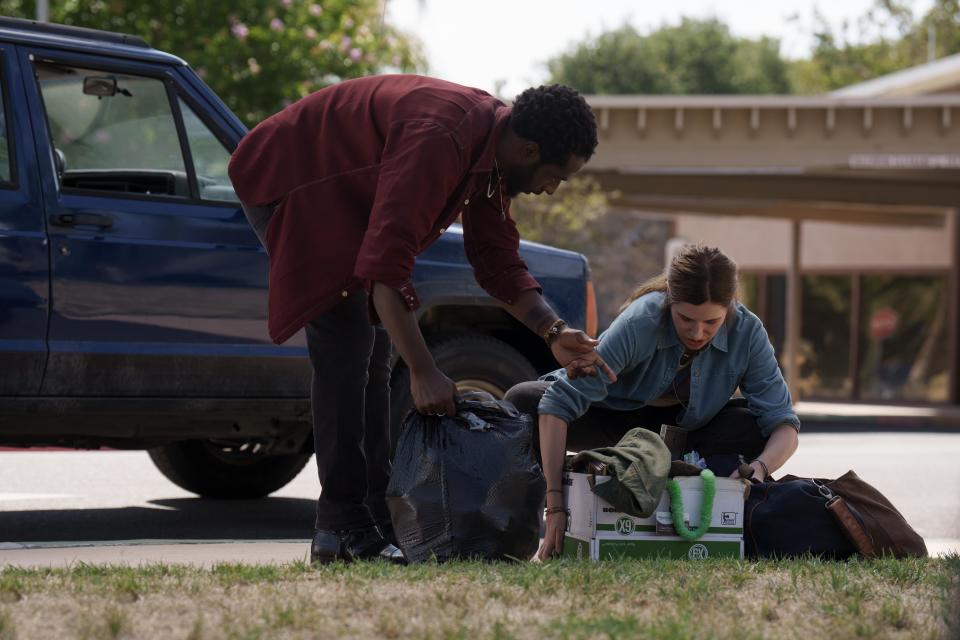 Danny (Quentin Plair) and Clare (Kathryn Hahn) in Tiny Beautiful Things (Disney+)