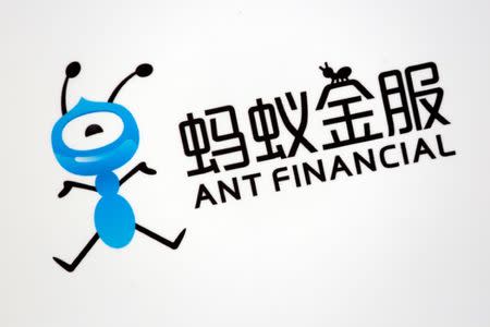 A logo of Ant Financial is displayed at an event of the company in Hong Kong, China November 1, 2016. REUTERS/Bobby Yip