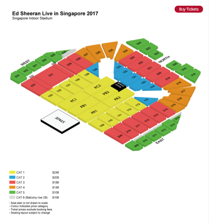 Seating plan for Ed Sheeran's Singapore concert (Photo: Sports Hub website)