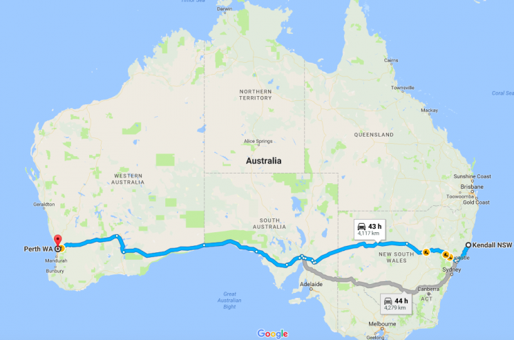 The boy's journey would've taken around 40 hours if he drove non-stop (Google)